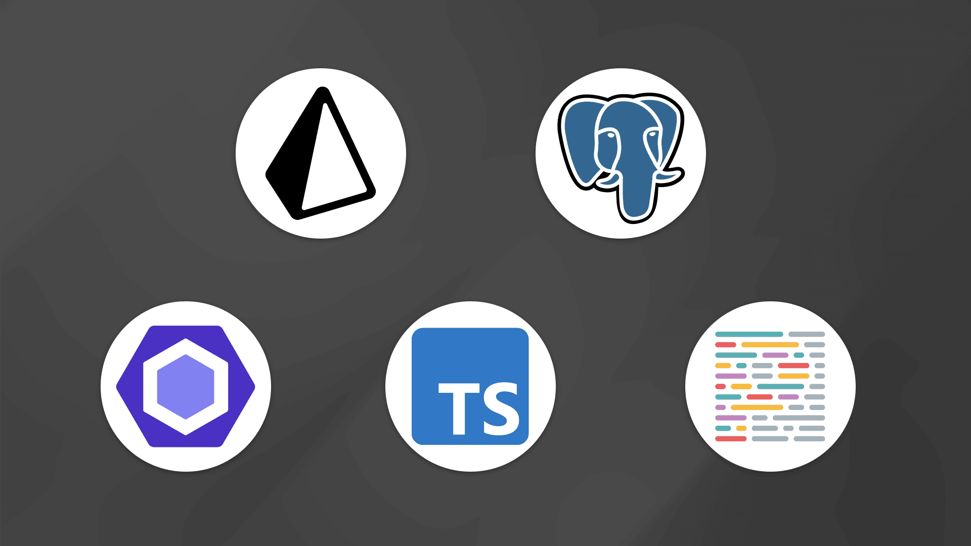 Logo composition showing Prisma, PostgreSQL, ESLint, TypeScript, and Prettier logos