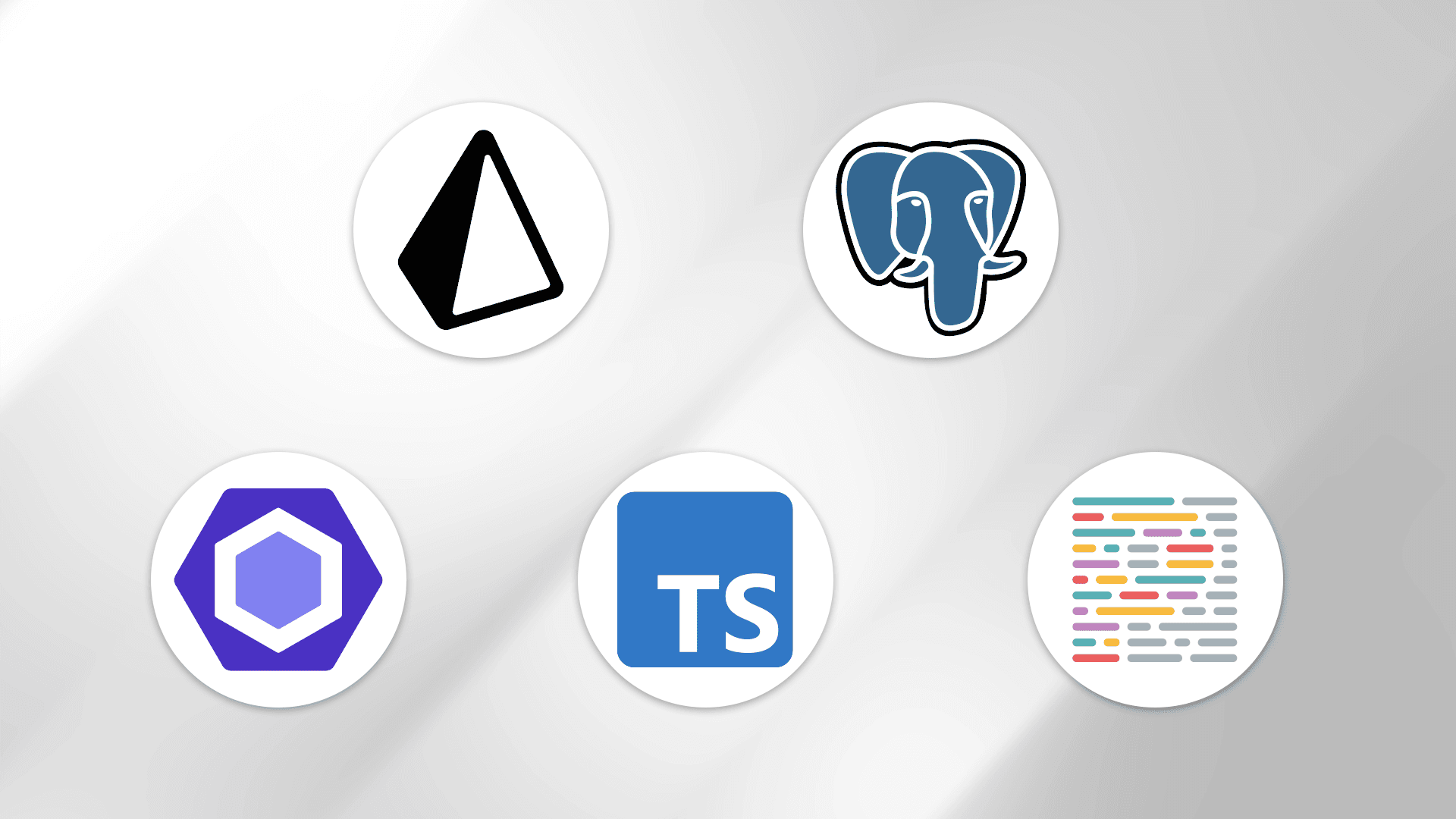 Logo composition showing Prisma, PostgreSQL, ESLint, TypeScript, and Prettier logos