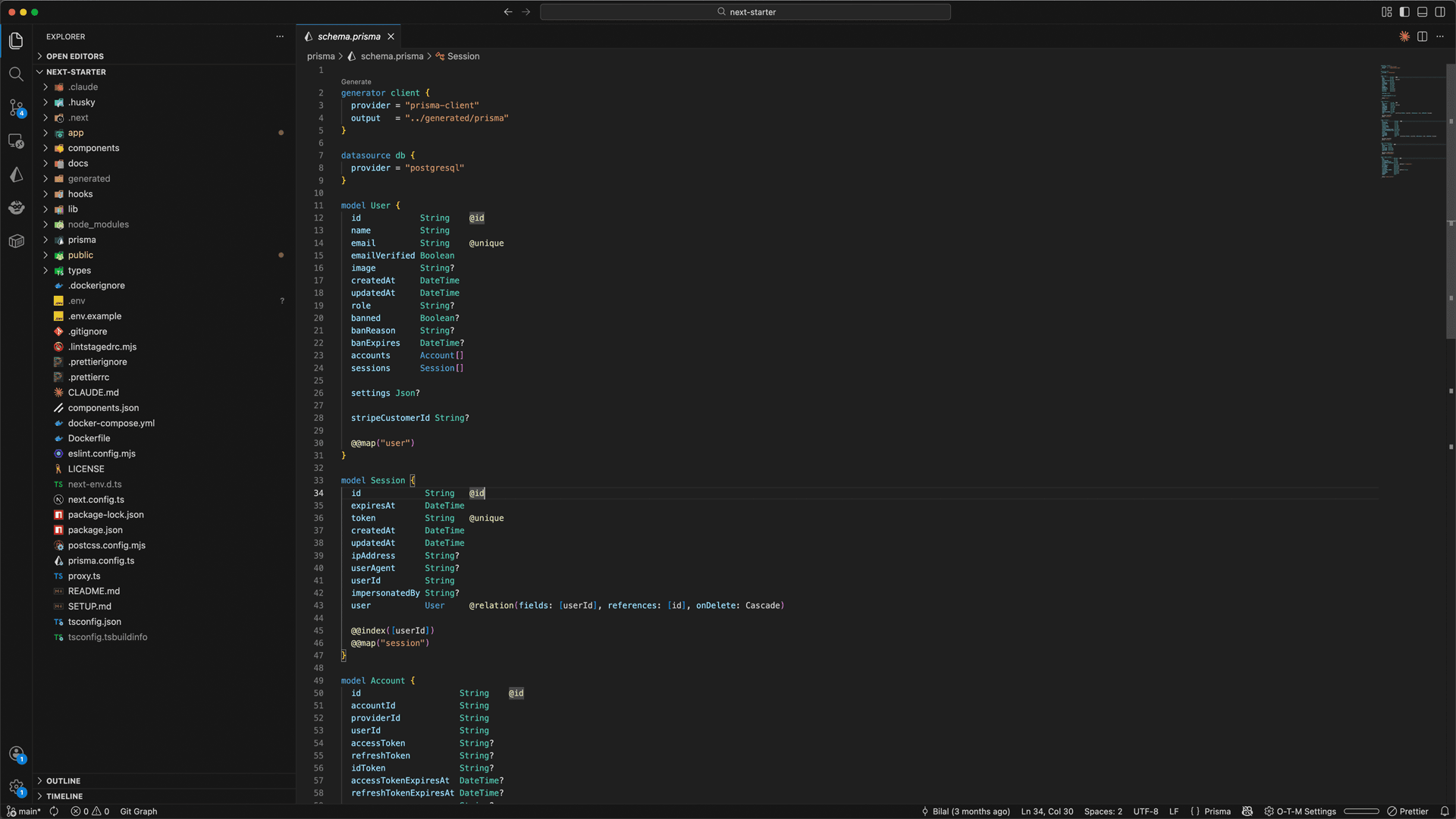 Screenshot of VS Code showing the project's folder structure and code editor