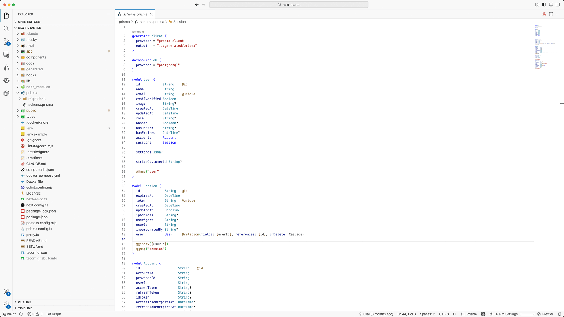 Screenshot of VS Code showing the project's folder structure and code editor